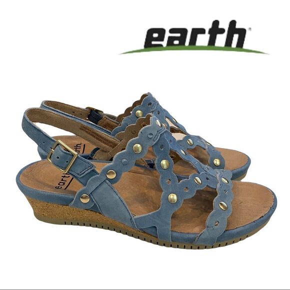 NEW Earth Ficus Leo Women's Sky Blue Suede Wedge Sandals 7 - Picture 1 of 5